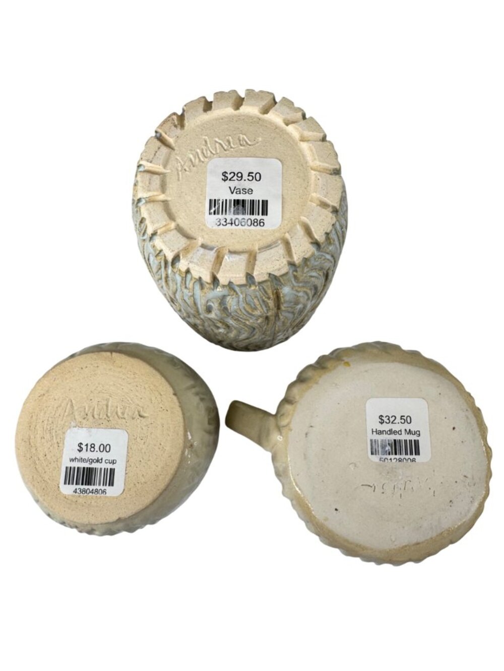 Andrea Art Pottery Handcrafted Ceramic Vase Cups Textured Neutral Glaze Set Of 3 - Picture 7 of 11